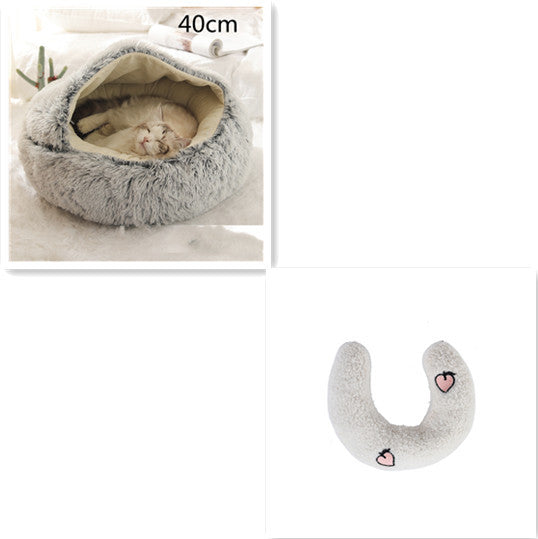 Lit 2 en 1 pour chien et chat - Lit d'hiver rond en peluche chaud pour animaux de compagnie - Lit doux et long en peluche pour animaux de compagnie